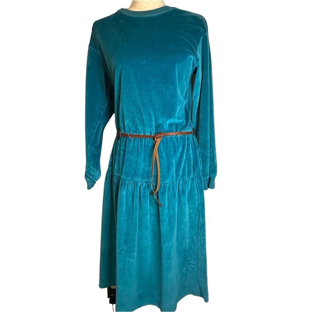 Liz Claiborne VTG Velour Drop Waist Dress Western Boho Rodeo Cowgirl Size 12